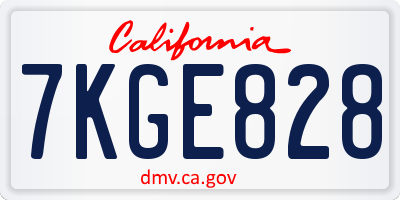 CA license plate 7KGE828