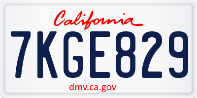 CA license plate 7KGE829