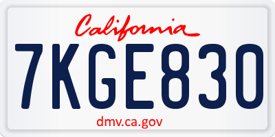 CA license plate 7KGE830