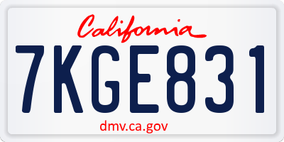 CA license plate 7KGE831