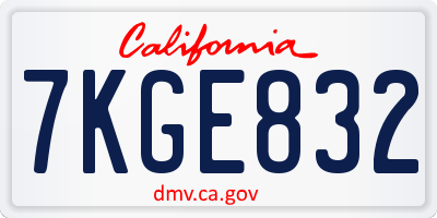 CA license plate 7KGE832