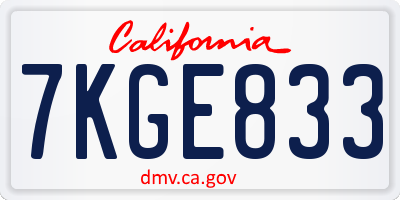 CA license plate 7KGE833
