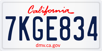 CA license plate 7KGE834