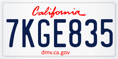 CA license plate 7KGE835