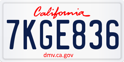 CA license plate 7KGE836