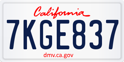CA license plate 7KGE837