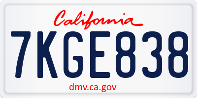 CA license plate 7KGE838
