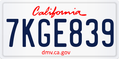 CA license plate 7KGE839