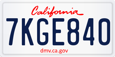CA license plate 7KGE840