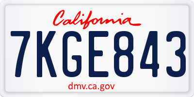 CA license plate 7KGE843