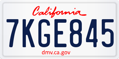 CA license plate 7KGE845