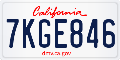 CA license plate 7KGE846