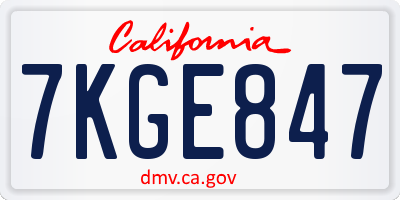 CA license plate 7KGE847