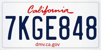CA license plate 7KGE848