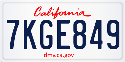 CA license plate 7KGE849