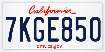 CA license plate 7KGE850