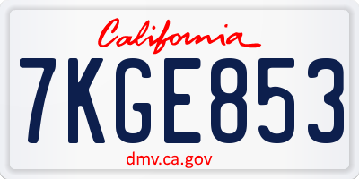 CA license plate 7KGE853
