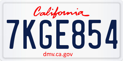 CA license plate 7KGE854