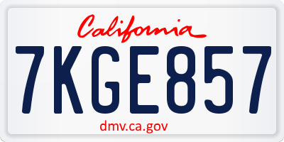 CA license plate 7KGE857