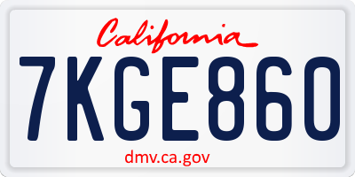 CA license plate 7KGE860