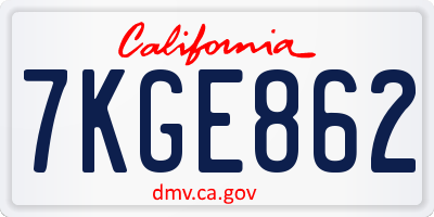 CA license plate 7KGE862