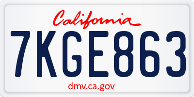 CA license plate 7KGE863