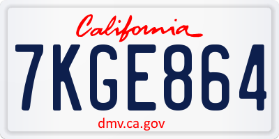 CA license plate 7KGE864