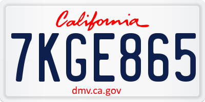 CA license plate 7KGE865