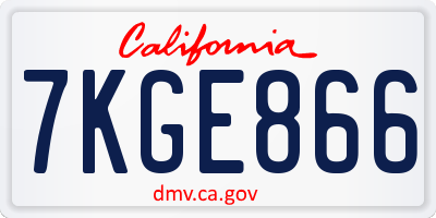 CA license plate 7KGE866