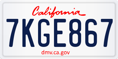 CA license plate 7KGE867