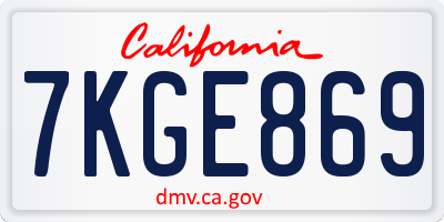 CA license plate 7KGE869