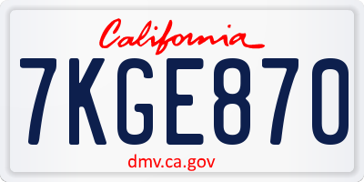 CA license plate 7KGE870