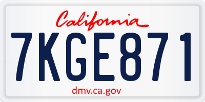 CA license plate 7KGE871