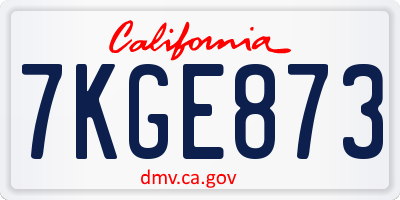 CA license plate 7KGE873