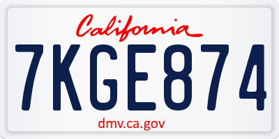 CA license plate 7KGE874