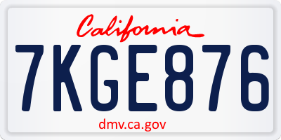 CA license plate 7KGE876