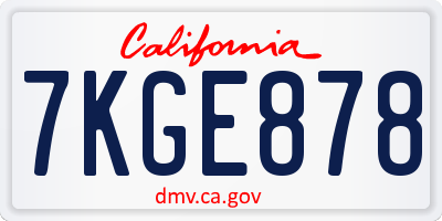 CA license plate 7KGE878