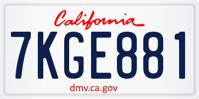 CA license plate 7KGE881