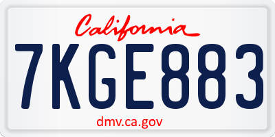 CA license plate 7KGE883