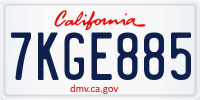 CA license plate 7KGE885