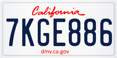 CA license plate 7KGE886