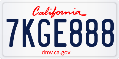 CA license plate 7KGE888