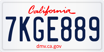 CA license plate 7KGE889