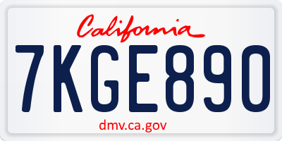 CA license plate 7KGE890