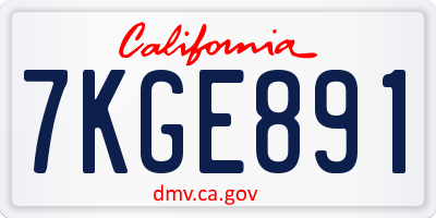 CA license plate 7KGE891