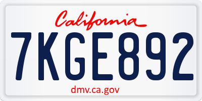 CA license plate 7KGE892