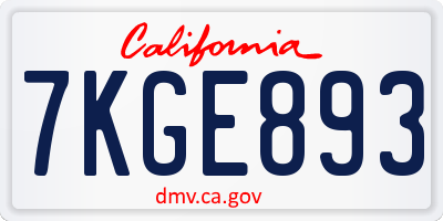 CA license plate 7KGE893