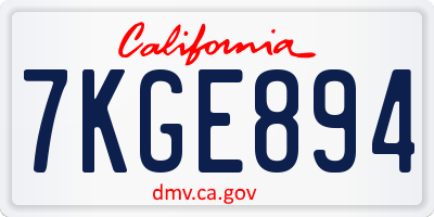 CA license plate 7KGE894