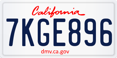 CA license plate 7KGE896