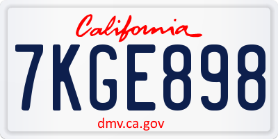 CA license plate 7KGE898